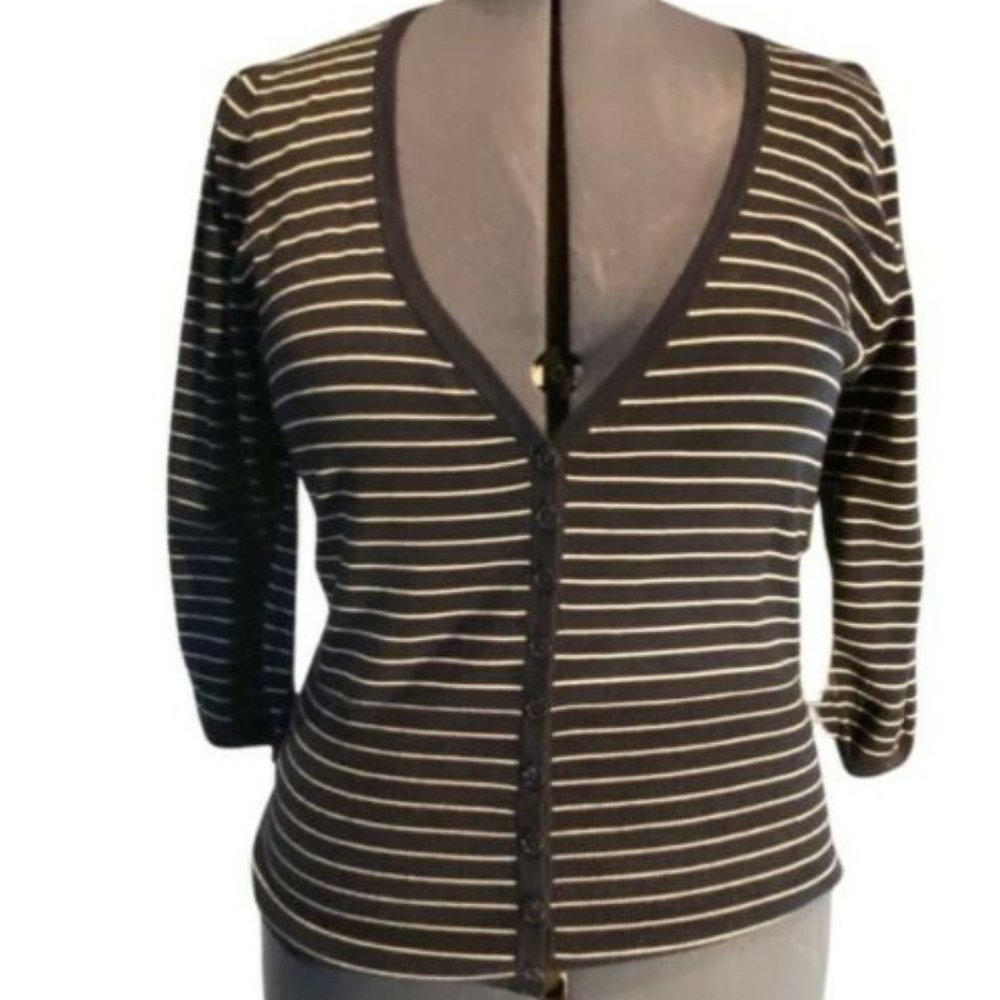 AK ANNE KLEIN Cardigan Brown&White Striped, Size XL